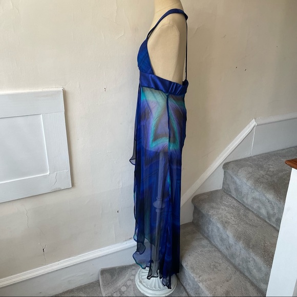 BEACH Bunny Swimwear Bikini Paradise Blue Chevron Silk Maxi Dress Coverup Size M - Picture 2 of 10